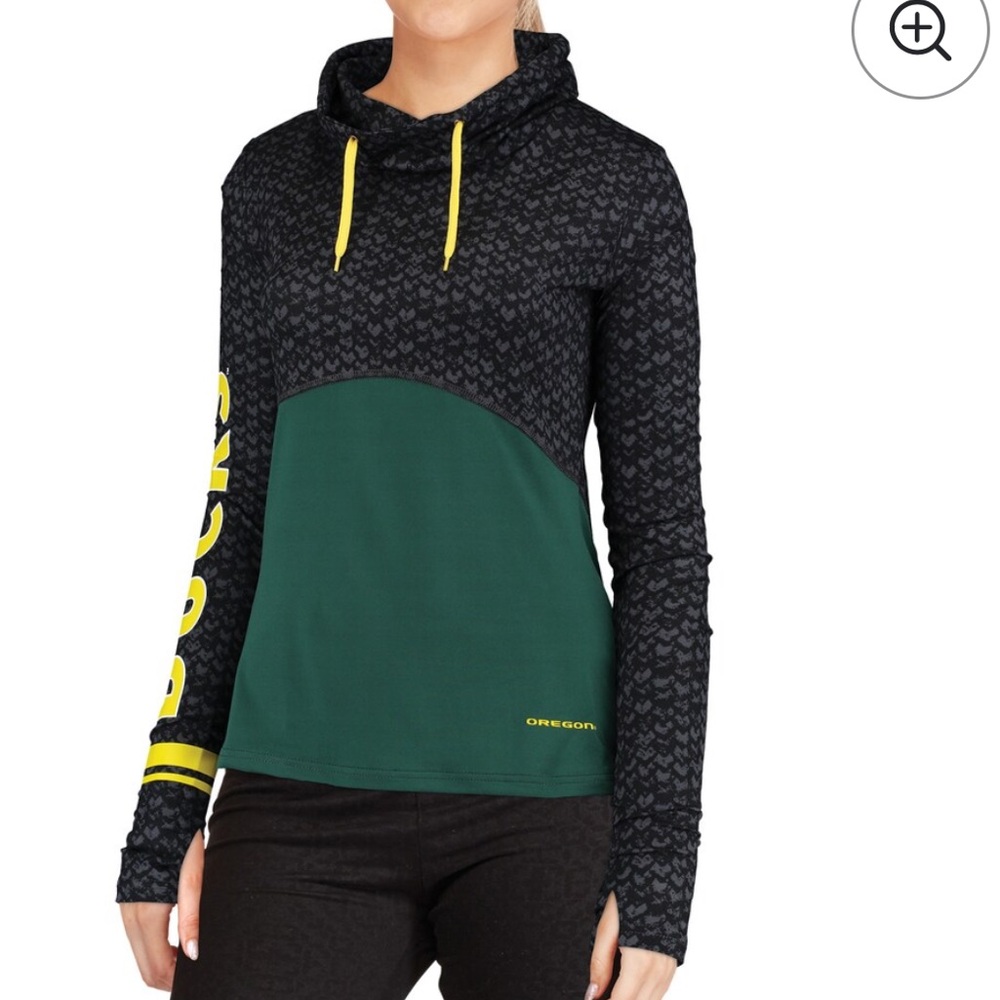 Colosseum Oregon Ducks Scaled Mock‎ Neck Fitted Black Green Pullover Women Large